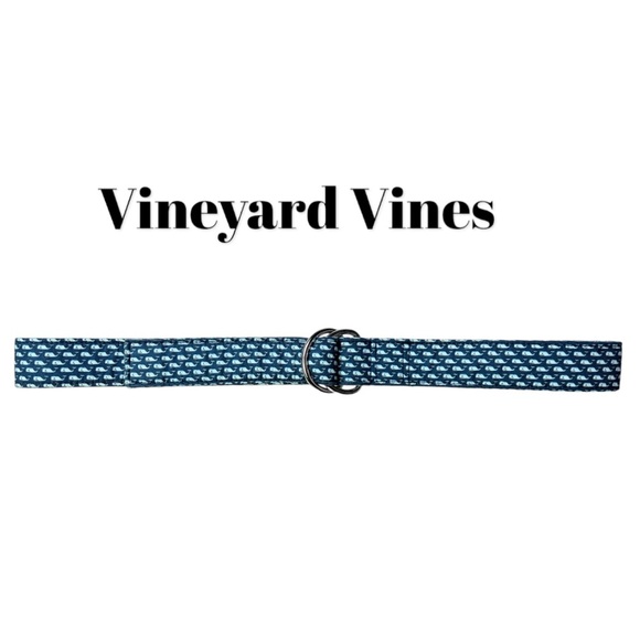 Vineyard Vines by Shep & lan Blue Whale Silver D Ring Cotton Belt Size S - Picture 1 of 9